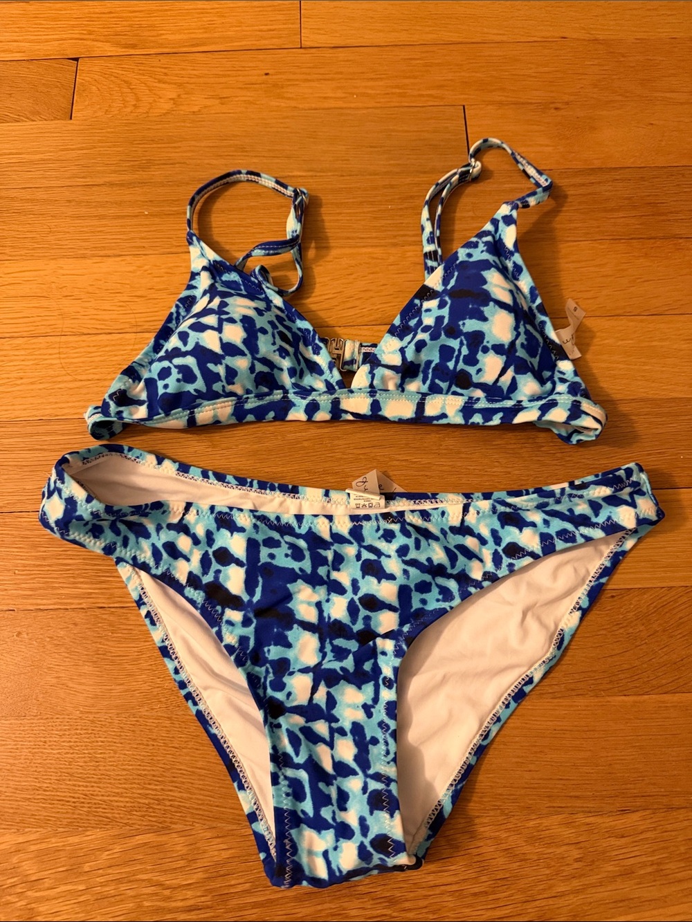 Cupshe Blue & White Abstract Print Triangle Bikini